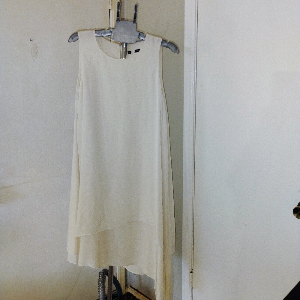 NWOT Eileen Fisher Off White 100 %Silk Georgette Lagenlook Dress M